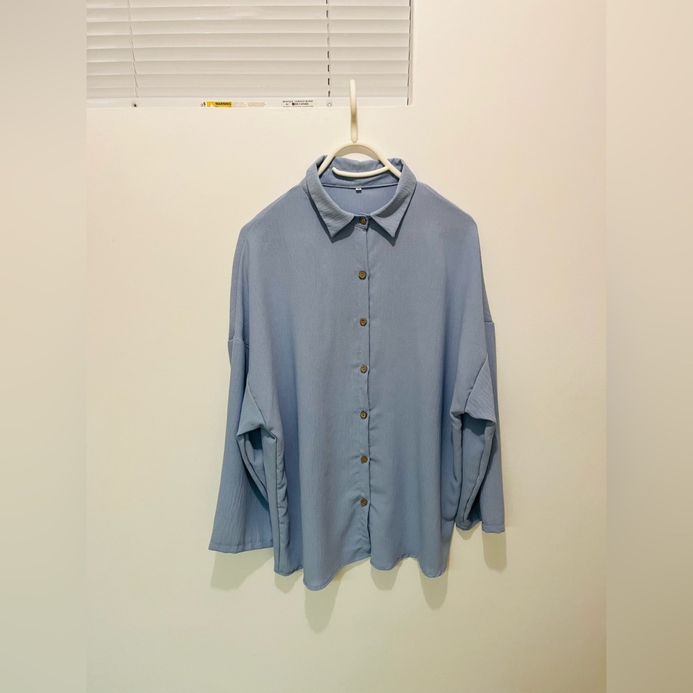 2/$20 - 3X - Blue Button-Up Shirt with 3/4 length sleeves